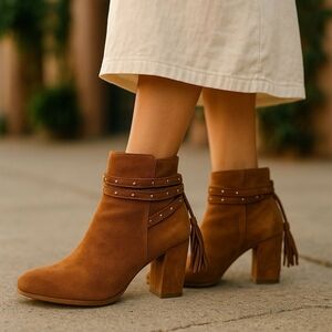 Bamboo Studded Suede Like Ankle Boots. Size 8